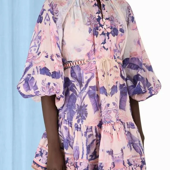 Zimmermann Blue and Purple Floral Long Sleeve Dress - Picture 2 of 2